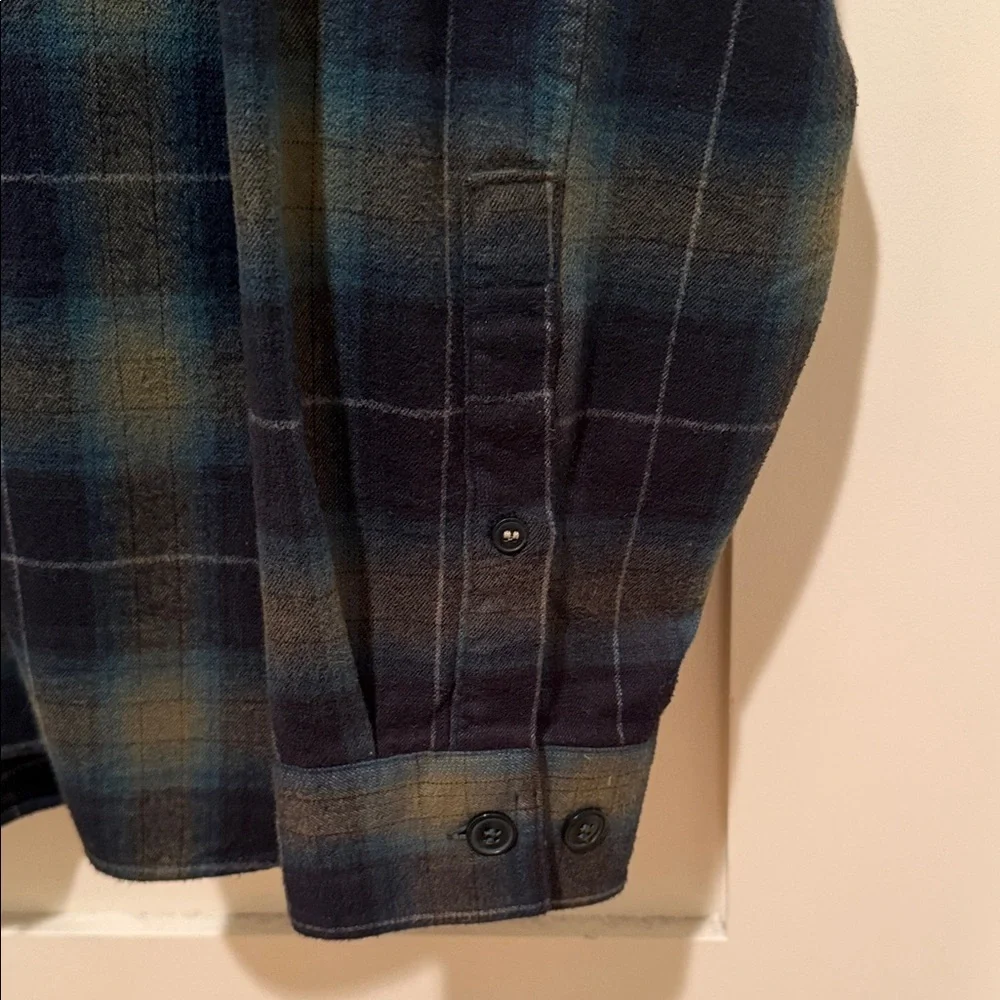 Banana Republic Plaid Flannel Shirt M Relaxed Fit Blue Green Cotton